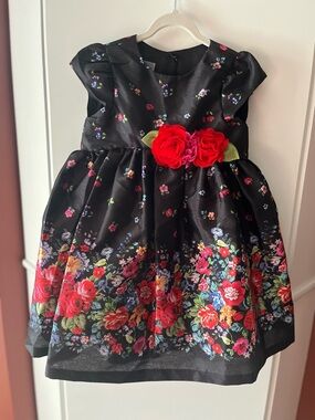 Pippa & Julie Black Dress with Red and Blue Floral Print